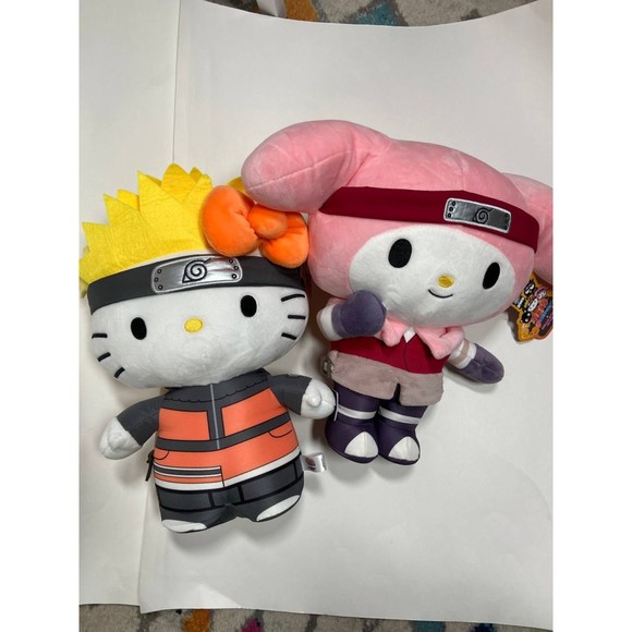 Set of 2 NWT Hello Kitty x Naruto 13" Plushies - Kitty Naruto & My Melody Sakura - Picture 1 of 7